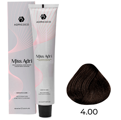  ADRICOCO, К/краска д/волос Miss Adri с кератином, 4.00 Коричневый интенсивный 60 мл, арт 8712821
