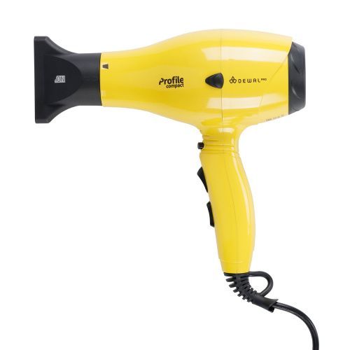DEWAL, 03-119 Yellow Фен PROFILE COMPACT, желтый, вес 600гр, размер 19см, 2000Вт, иониз, 2нас,пров3м